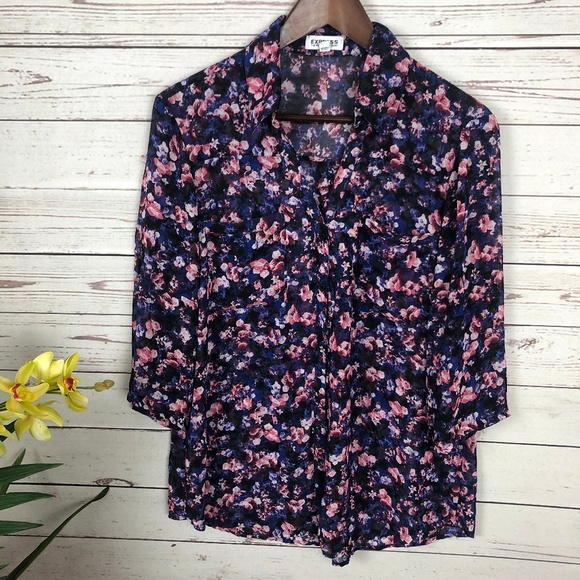 Express Tops - Express The Portofino Sheer Floral Shirt - T8